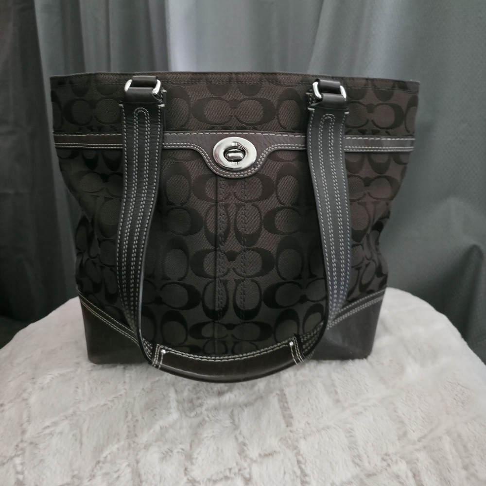 Coach Brown and Black Signature Tote